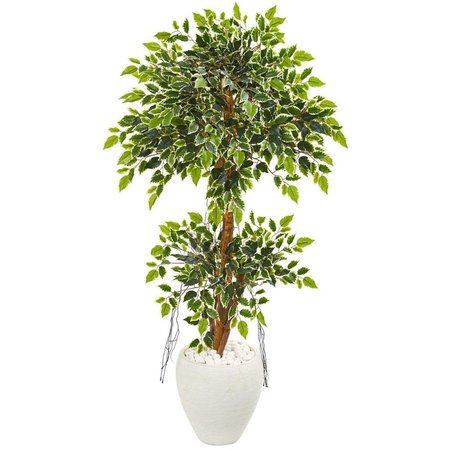 NEARLY NATURALS 56 in. Variegated Ficus Artificial Tree in White Planter 9392